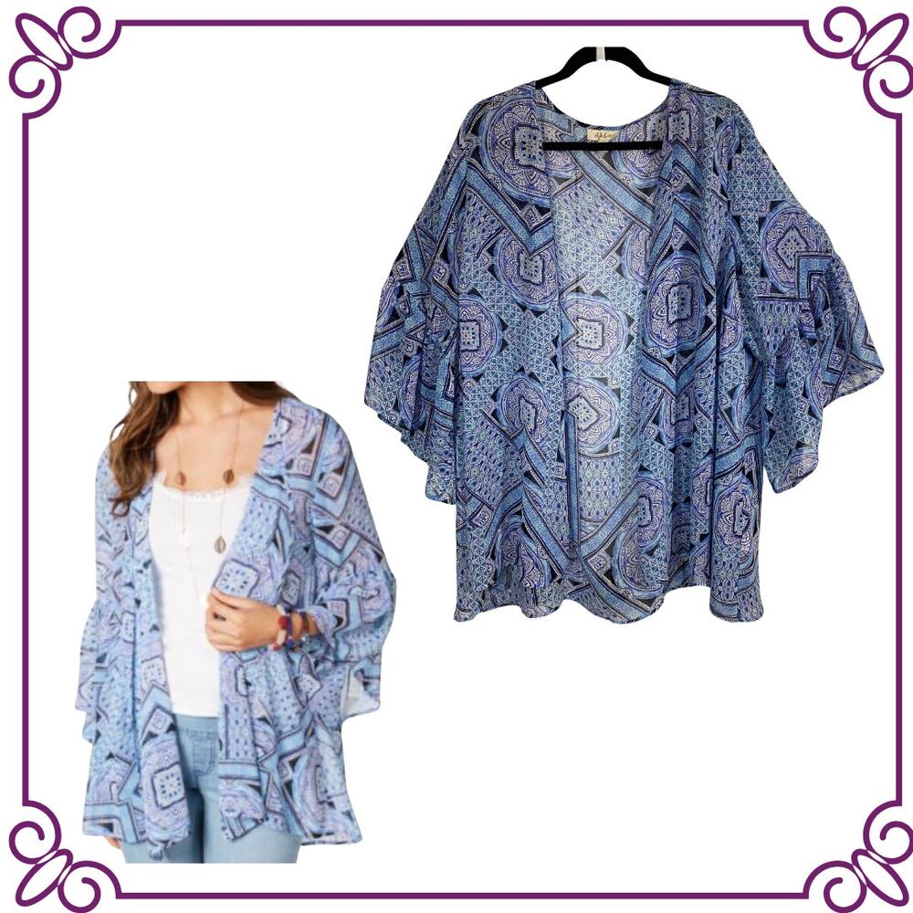 Style & Co Printed Open Front Semi Sheer Kimono Cardigan Size 2X